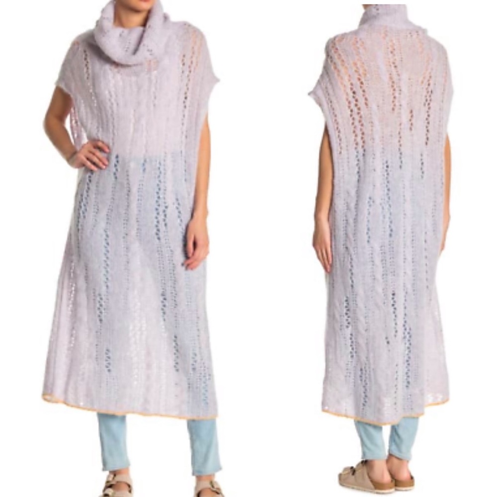 Free People Pirouette Alpaca Wool Open Knit Tunic Sweater Dress: Sugar Cloud